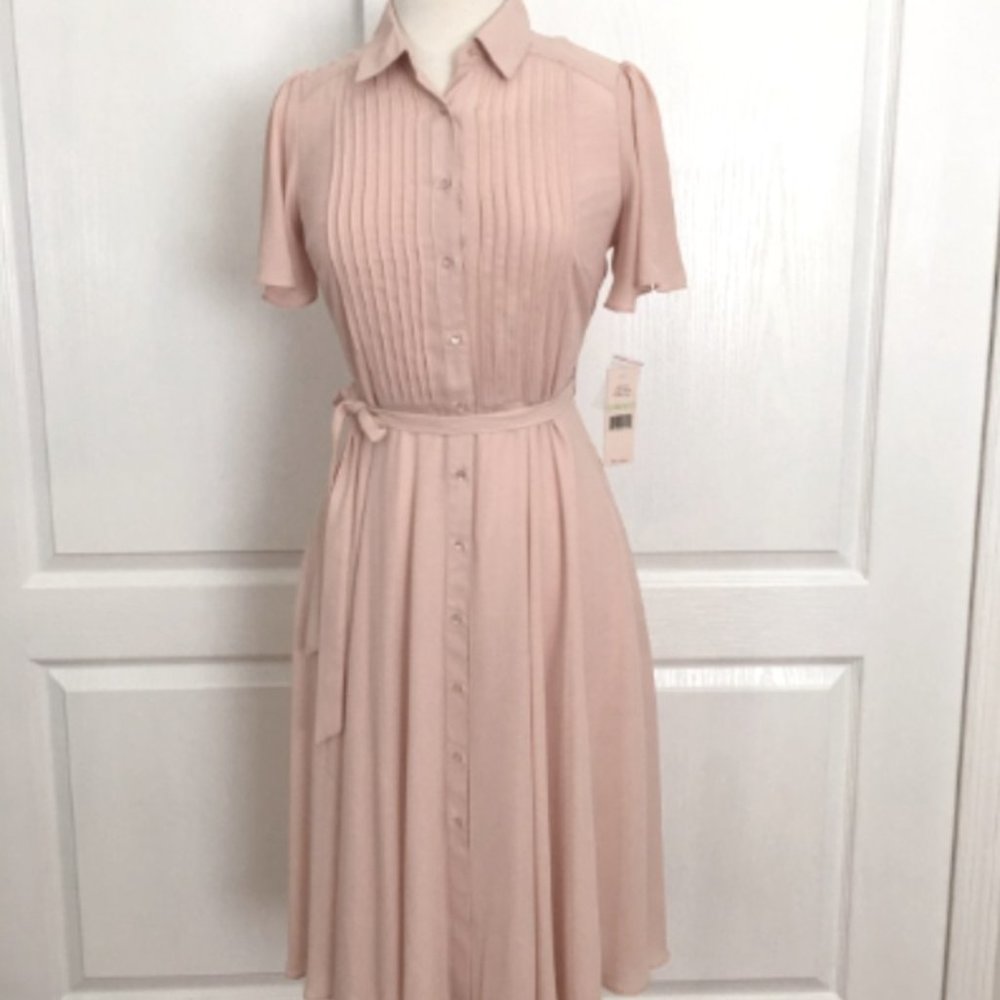 Nanette Lepore Pleated Button Front Dress - PINK